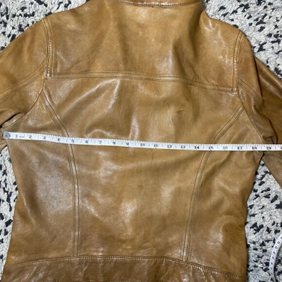 Vintage Y2K GAP Genuine Leather Tan Moto Jacket, SUPER soft Women Size Medium - Picture 9 of 11
